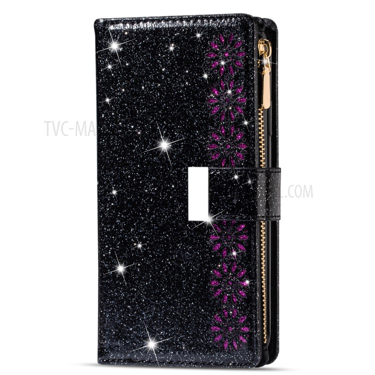 Glittery Starry Style Laser Carving Zipper Wallet Stand Leather Case for iPhone 11 Pro Max 6.5 inch - Black-2