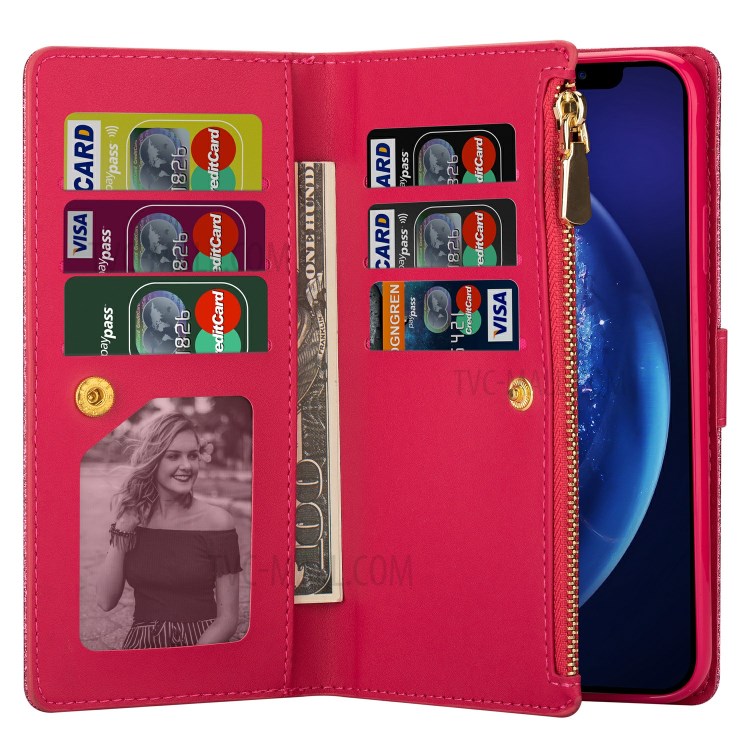 Glittery Starry Style Laser Carving Zipper Wallet Stand Leather Shell for iPhone 11 Pro 5.8 inch - Red-10