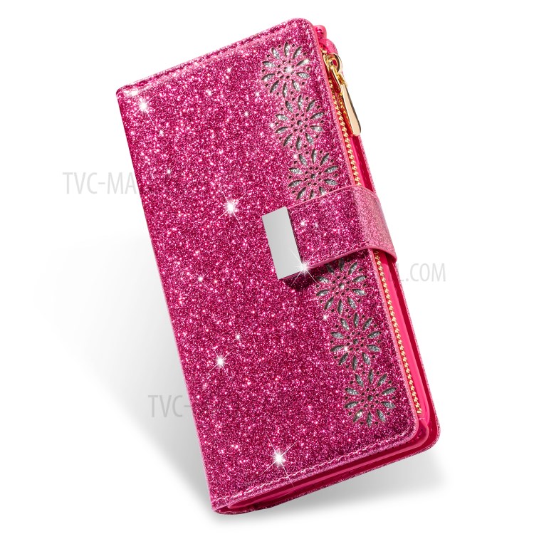 Glittery Starry Style Laser Carving Zipper Wallet Stand Leather Shell for iPhone 11 Pro 5.8 inch - Red-12