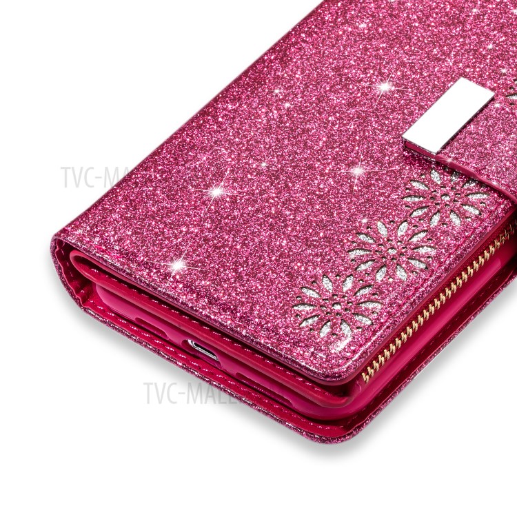 Glittery Starry Style Laser Carving Zipper Wallet Stand Leather Shell for iPhone 11 Pro 5.8 inch - Red-13
