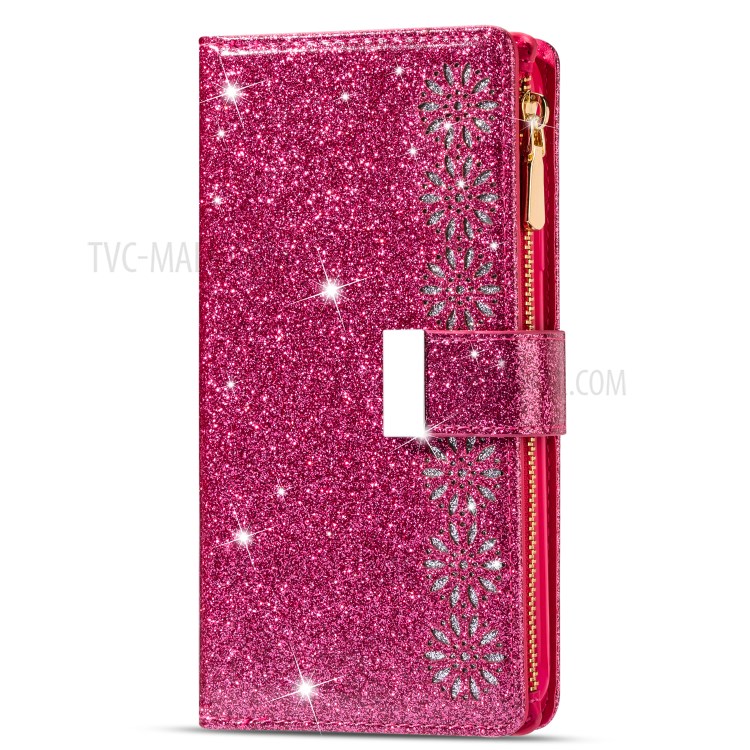 Glittery Starry Style Laser Carving Zipper Wallet Stand Leather Shell for iPhone 11 Pro 5.8 inch - Red-2