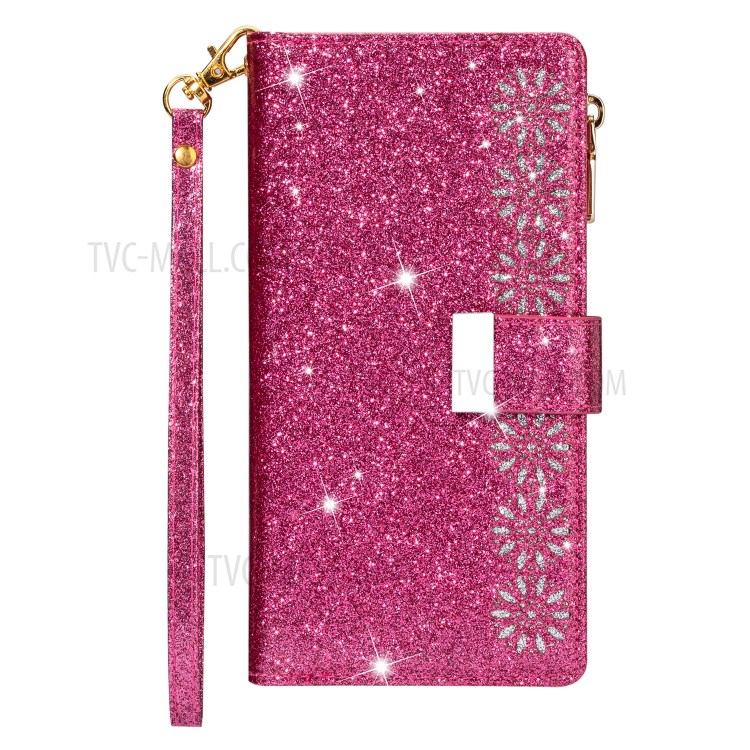 Glittery Starry Style Laser Carving Zipper Wallet Stand Leather Shell for iPhone 11 Pro 5.8 inch - Red-4
