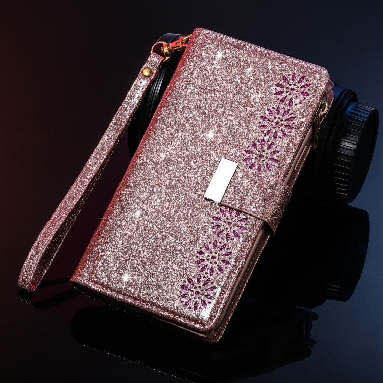 Glittery Starry Style Laser Carving Zipper Wallet Stand Leather Shell for iPhone 11 Pro 5.8 inch - Rose Gold-15