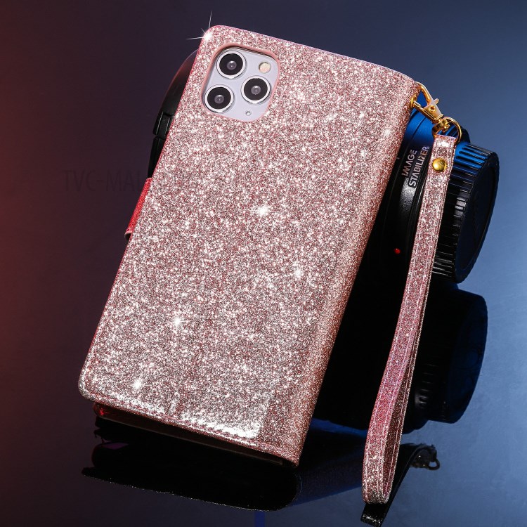 Glittery Starry Style Laser Carving Zipper Wallet Stand Leather Shell for iPhone 11 Pro 5.8 inch - Rose Gold-16