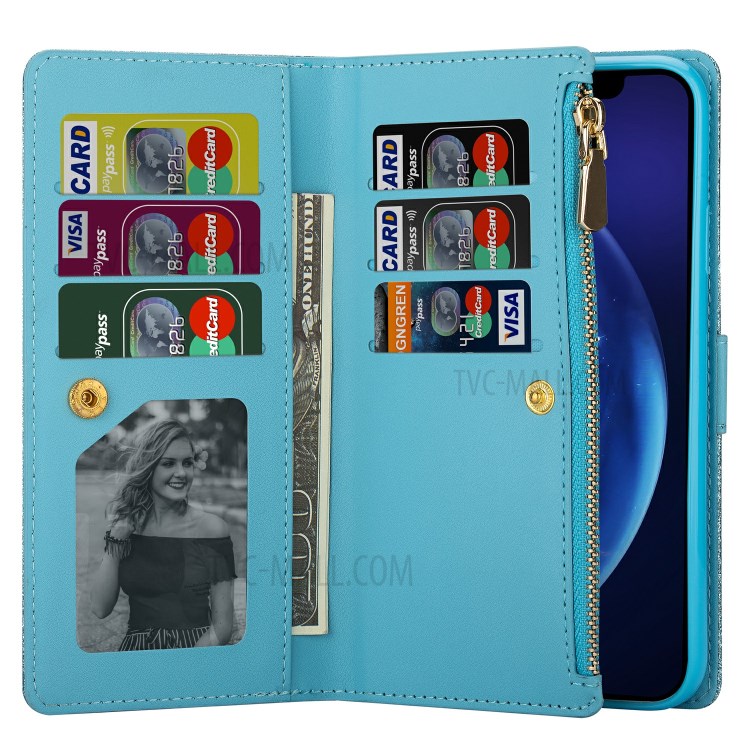 Glittery Starry Style Laser Carving Zipper Wallet Stand Leather Shell for iPhone 11 Pro 5.8 inch - Blue-10