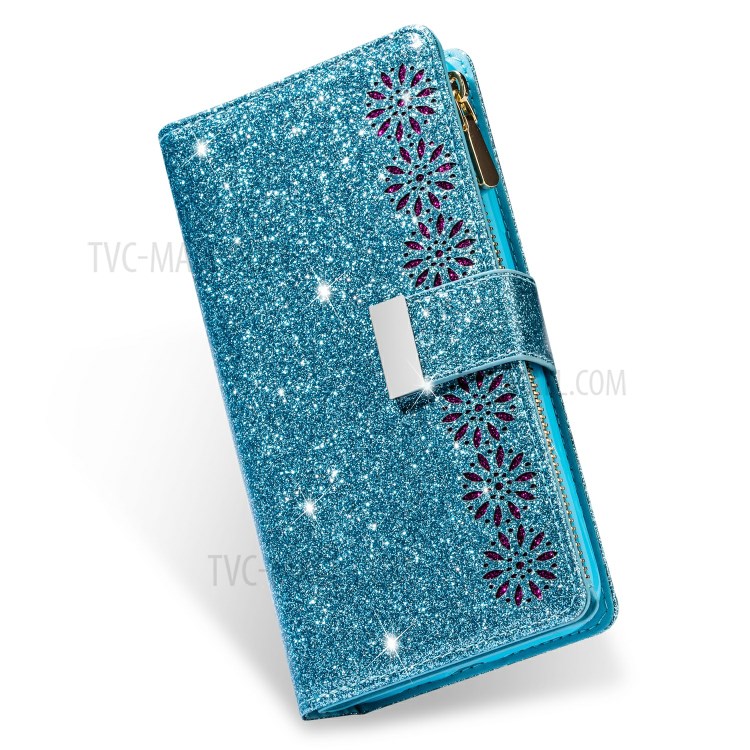 Glittery Starry Style Laser Carving Zipper Wallet Stand Leather Shell for iPhone 11 Pro 5.8 inch - Blue-12