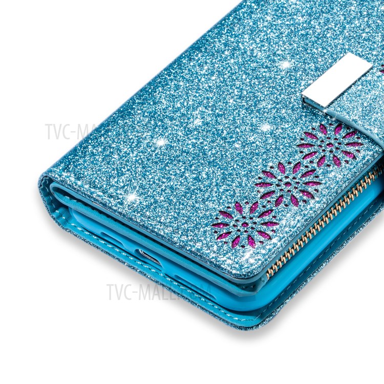 Glittery Starry Style Laser Carving Zipper Wallet Stand Leather Shell for iPhone 11 Pro 5.8 inch - Blue-13