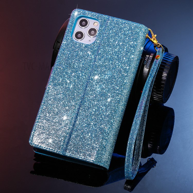 Glittery Starry Style Laser Carving Zipper Wallet Stand Leather Shell for iPhone 11 Pro 5.8 inch - Blue-16