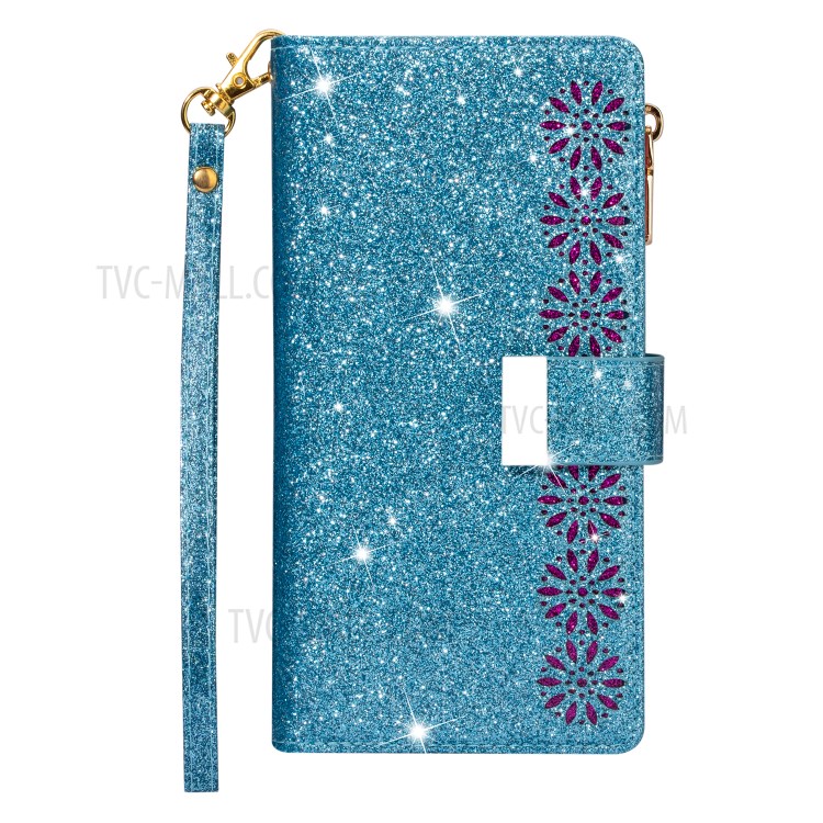Glittery Starry Style Laser Carving Zipper Wallet Stand Leather Shell for iPhone 11 Pro 5.8 inch - Blue-4