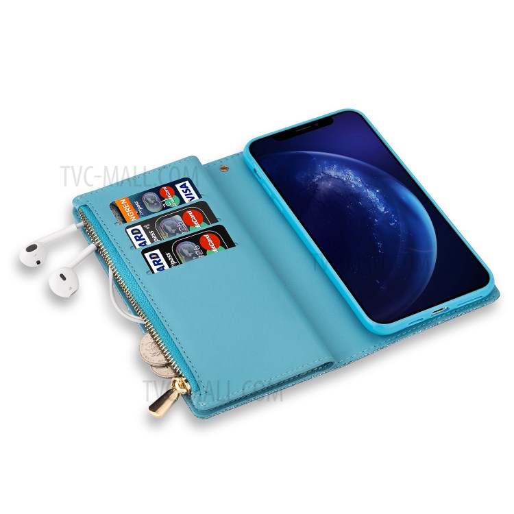 Glittery Starry Style Laser Carving Zipper Wallet Stand Leather Shell for iPhone 11 Pro 5.8 inch - Blue-8
