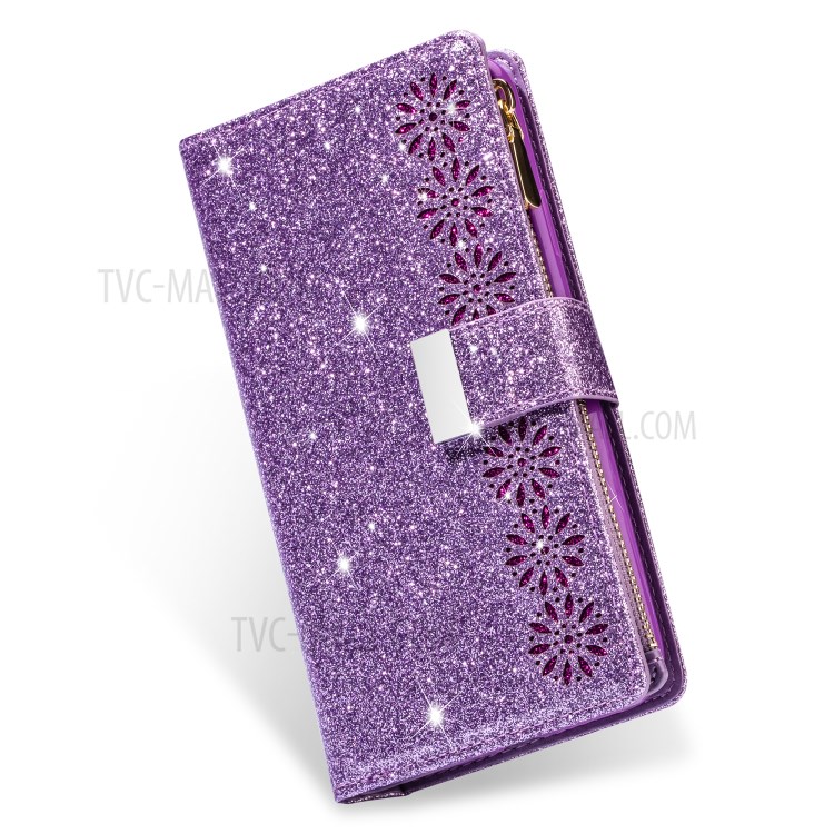 Glitzernde Starry Artlaser Für Iphone 11 Pro 5,8 Inch Reißverschlussmappe Stand Lederhülle Schnitzen - Lila-12