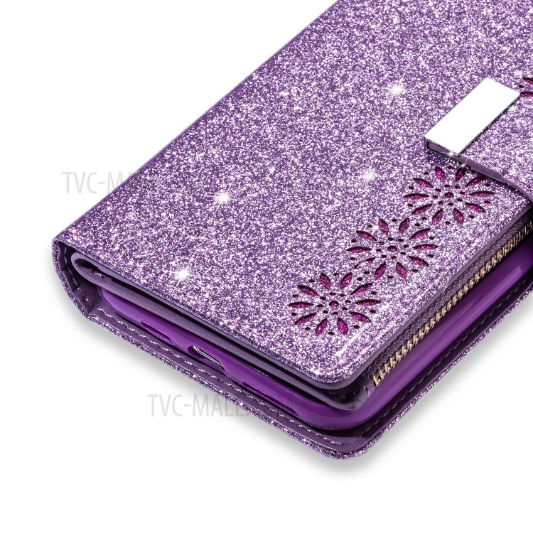 Glitzernde Starry Artlaser Für Iphone 11 Pro 5,8 Inch Reißverschlussmappe Stand Lederhülle Schnitzen - Lila-13