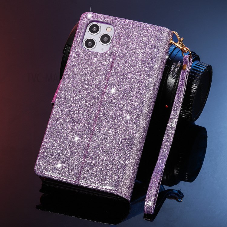 Glitzernde Starry Artlaser Für Iphone 11 Pro 5,8 Inch Reißverschlussmappe Stand Lederhülle Schnitzen - Lila-16
