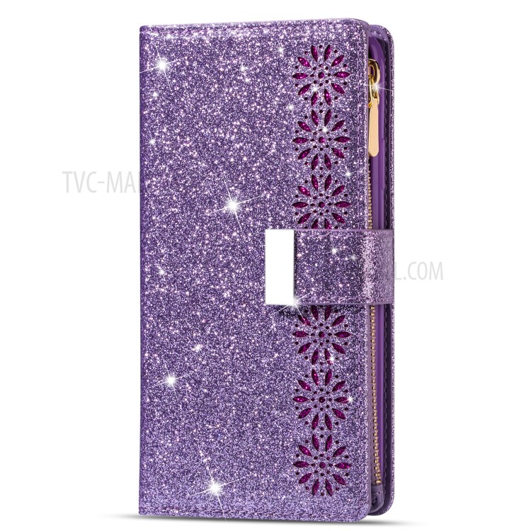 Glitzernde Starry Artlaser Für Iphone 11 Pro 5,8 Inch Reißverschlussmappe Stand Lederhülle Schnitzen - Lila-2