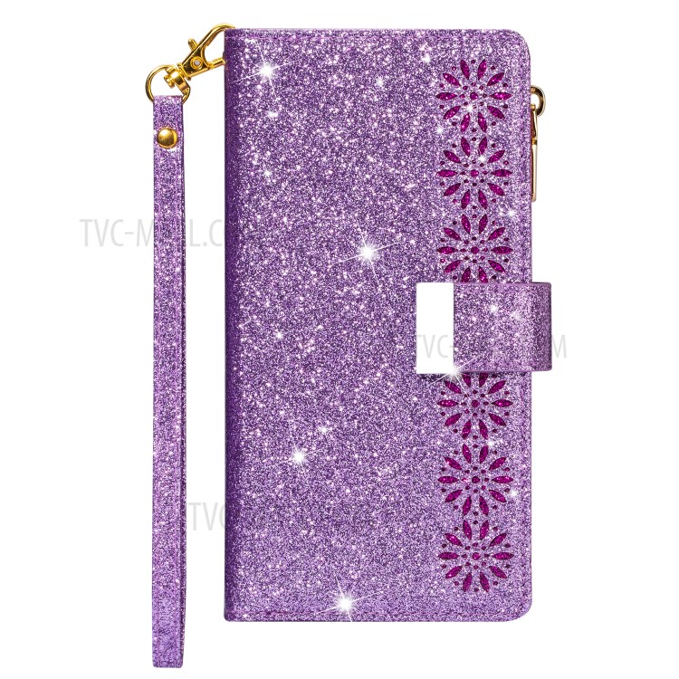 Glitzernde Starry Artlaser Für Iphone 11 Pro 5,8 Inch Reißverschlussmappe Stand Lederhülle Schnitzen - Lila-4
