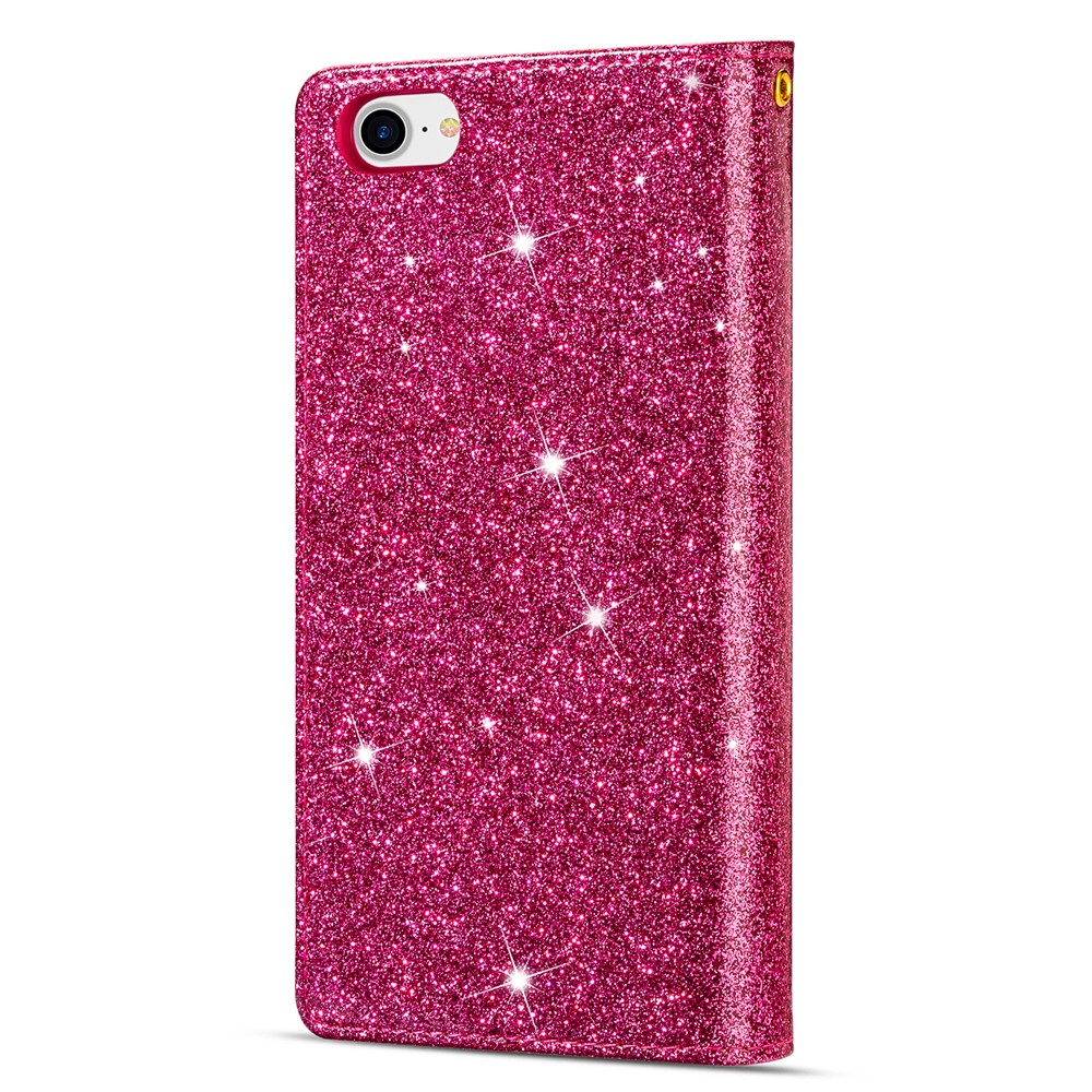 Glittery Starry Style Laser Carving Zipper Wallet Stand Leather Phone Shell for iPhone SE (2nd Generation)/8/7 - Rose-4