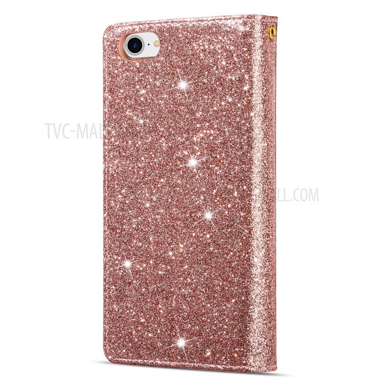 Glittery Starry Style Laser Carving Zipper Wallet Stand Leather Phone Shell for iPhone SE (2nd Generation)/8/7 - Rose Gold-4