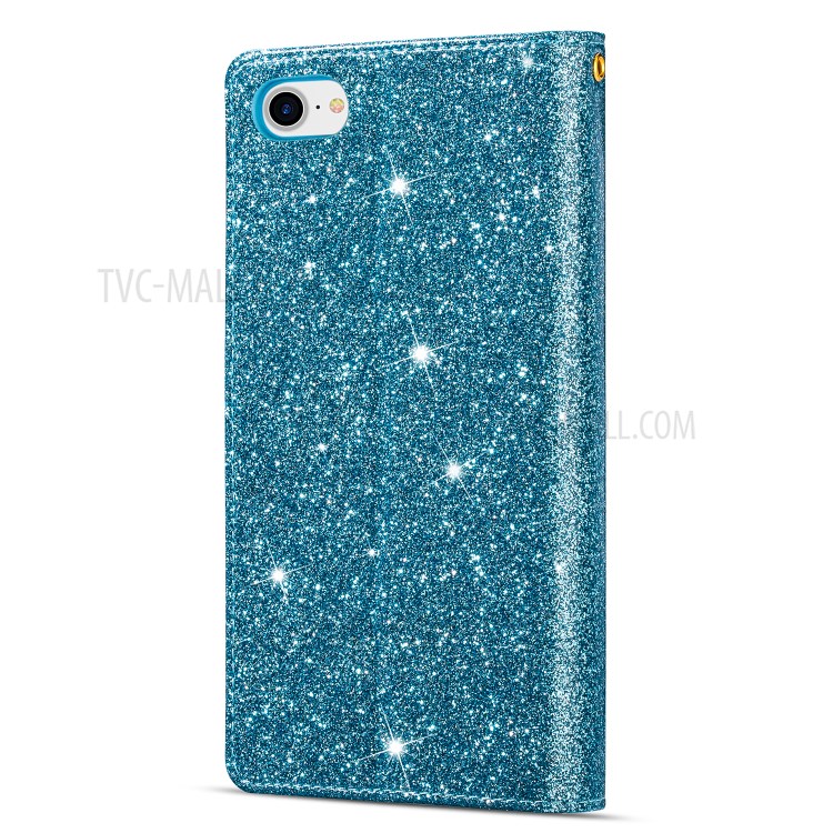 Glittery Starry Style Laser Carving Zipper Wallet Stand Leather Phone Shell for iPhone SE (2nd Generation)/8/7 - Blue-4