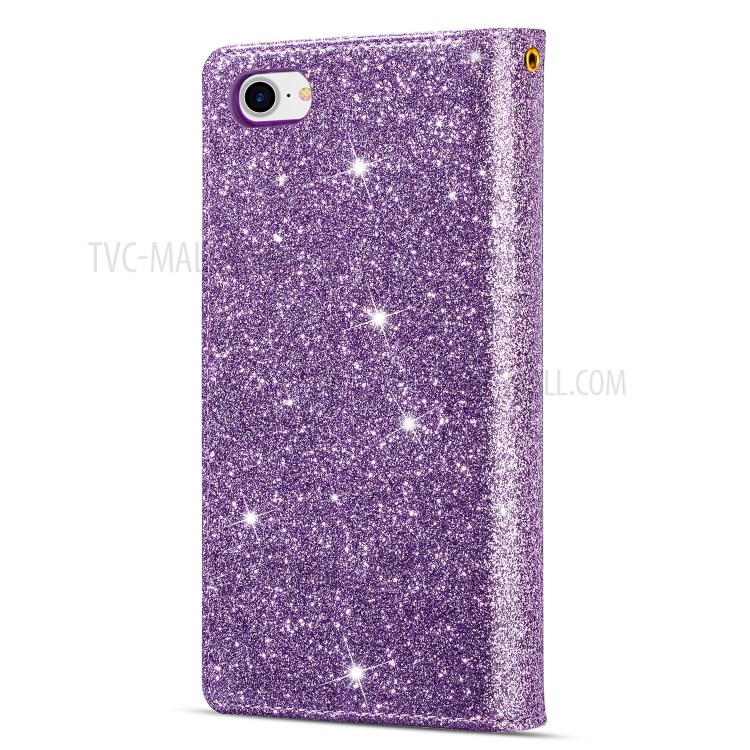 Glittery Starry Style Laser Carving Zipper Wallet Stand Leather Phone Shell for iPhone SE (2nd Generation)/8/7 - Purple-4