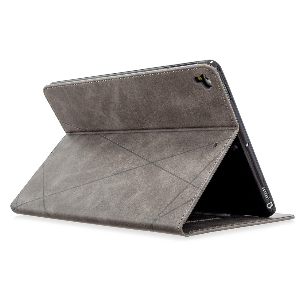 case inteligente de cuero de stand geométrico para ipad air 2/air (2013)/ipad 9.7 pulgadas (2018)/(2017)/pro 9.7 pulgadas (2016) - gris-5