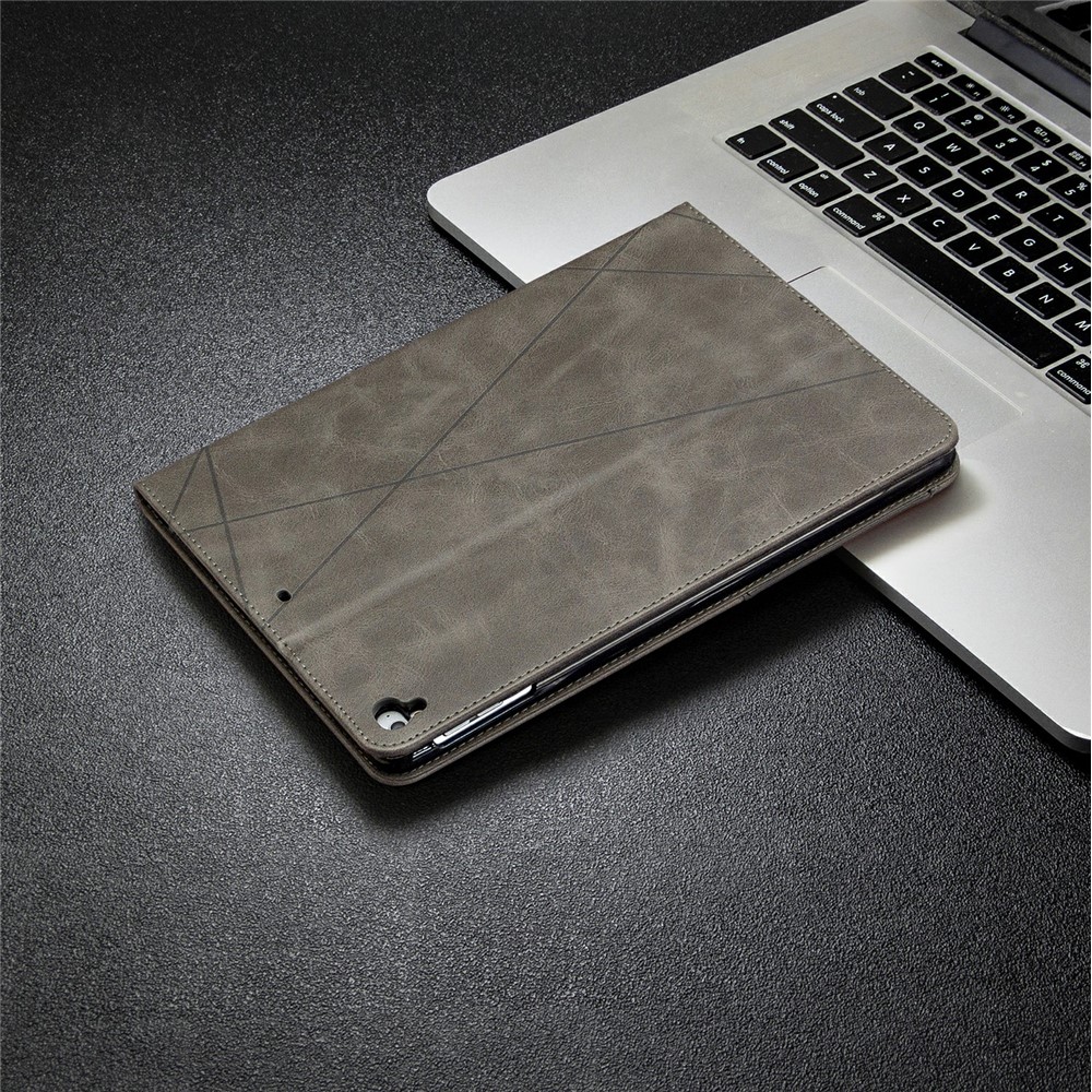 case inteligente de cuero de stand geométrico para ipad air 2/air (2013)/ipad 9.7 pulgadas (2018)/(2017)/pro 9.7 pulgadas (2016) - gris-8