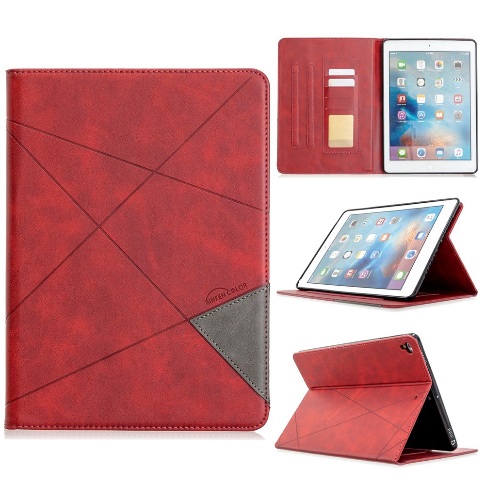 Geometric Pattern Stand Leather Smart Case for iPad Air 2/Air (2013)/iPad 9.7-inch (2018)/(2017)/Pro 9.7 inch (2016) - Red-1