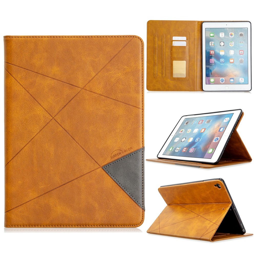 Geometric Pattern Stand Leather Smart Case for iPad Air 2/Air (2013)/iPad 9.7-inch (2018)/(2017)/Pro 9.7 inch (2016) - Brown-1