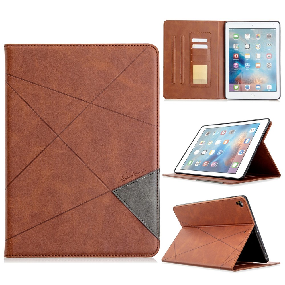Geometric Pattern Stand Leather Smart Case for iPad Air 2/Air (2013)/iPad 9.7-inch (2018)/(2017)/Pro 9.7 inch (2016) - Coffee-1