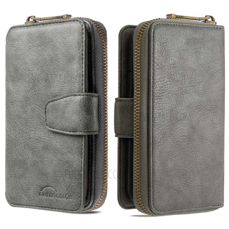 BF001 Leather Wallet Cover Anti-Gravity Zip Phone Case for iPhone 11 Pro 5.8-inch - Grey-3
