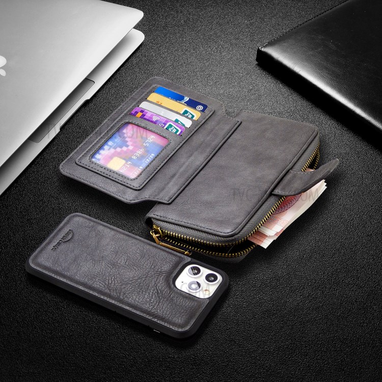 BF001 Leather Wallet Cover Anti-Gravity Zip Phone Case for iPhone 11 Pro 5.8-inch - Grey-7