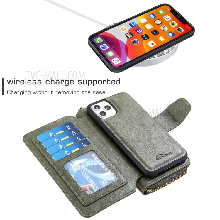 BF001 Leather Wallet Cover Anti-Gravity Zip Phone Case for iPhone 11 Pro 5.8-inch - Green-4