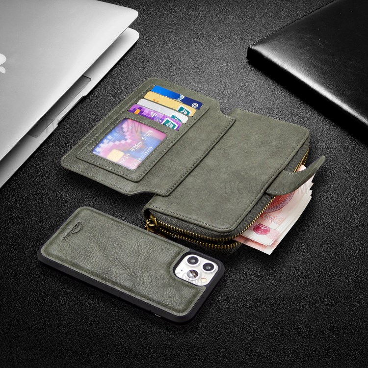 BF001 Leather Wallet Cover Anti-Gravity Zip Phone Case for iPhone 11 Pro 5.8-inch - Green-7