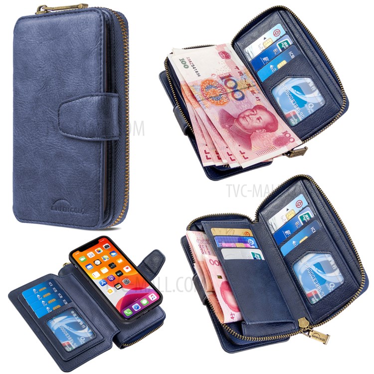 BF001 Leather Wallet Cover Anti-Gravity Zip Phone Case for iPhone 11 Pro 5.8-inch - Blue-1