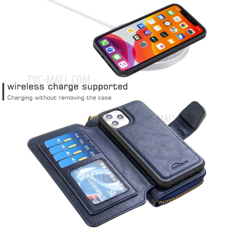 BF001 Leather Wallet Cover Anti-Gravity Zip Phone Case for iPhone 11 Pro 5.8-inch - Blue-4