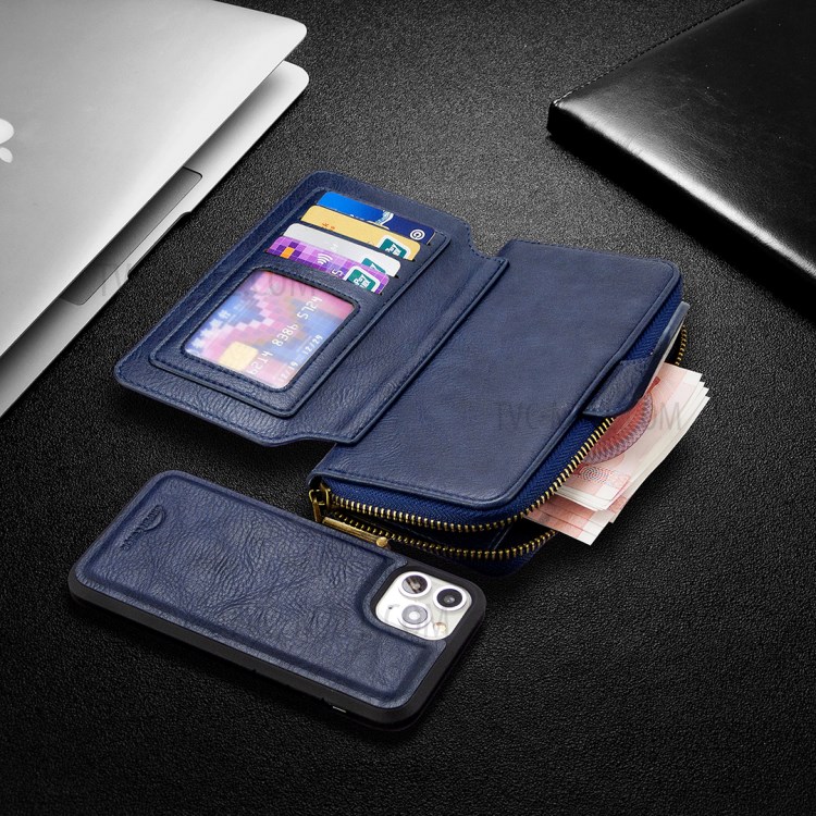 BF001 Leather Wallet Cover Anti-Gravity Zip Phone Case for iPhone 11 Pro 5.8-inch - Blue-7