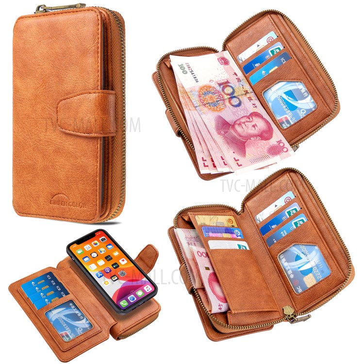 BF001 Leather Wallet Cover Anti-Gravity Zip Phone Case for iPhone 11 Pro 5.8-inch - Brown-1