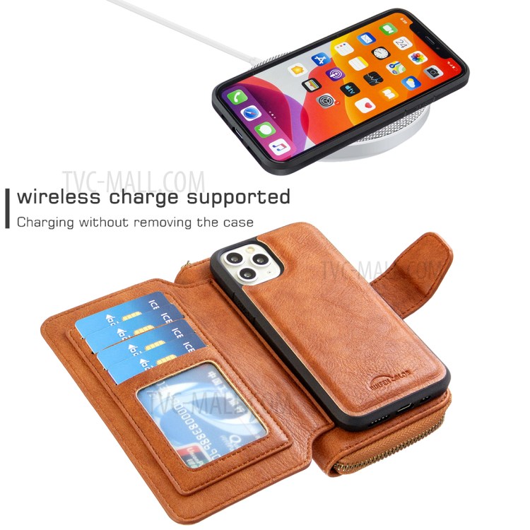 BF001 Leather Wallet Cover Anti-Gravity Zip Phone Case for iPhone 11 Pro 5.8-inch - Brown-4