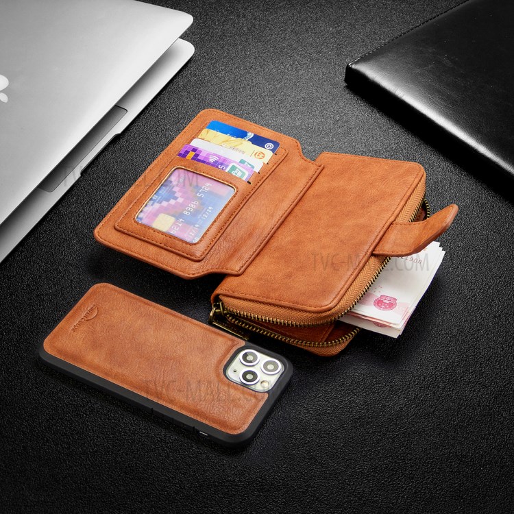 BF001 Leather Wallet Cover Anti-Gravity Zip Phone Case for iPhone 11 Pro 5.8-inch - Brown-7
