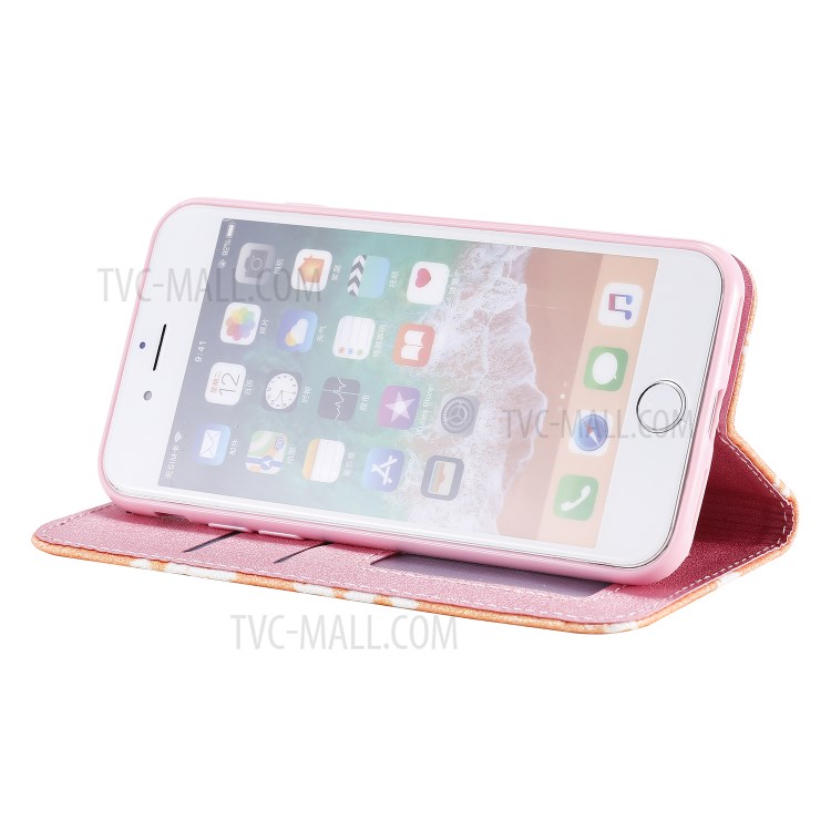 Ромашка Шаблон Флэш Случае Держатель Порошка Кожа Карты Для Iphone SE (второе Поколение) / 8/7 - Оранжевый-7