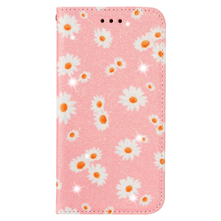 Daisy Pattern Flash Powder Leather Card Holder Case for iPhone SE (2nd Generation)/8/7 - Pink-1
