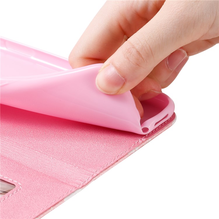 Daisy Pattern Flash Powder Leather Card Holder Case for iPhone SE (2nd Generation)/8/7 - Pink-10