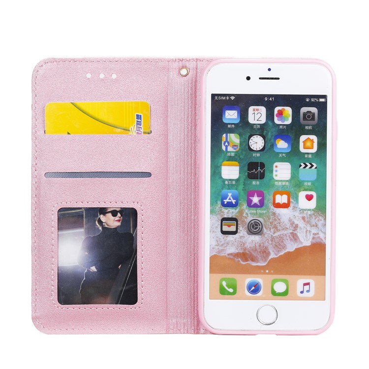 Daisy Pattern Flash Powder Leather Card Holder Case for iPhone SE (2nd Generation)/8/7 - Pink-2