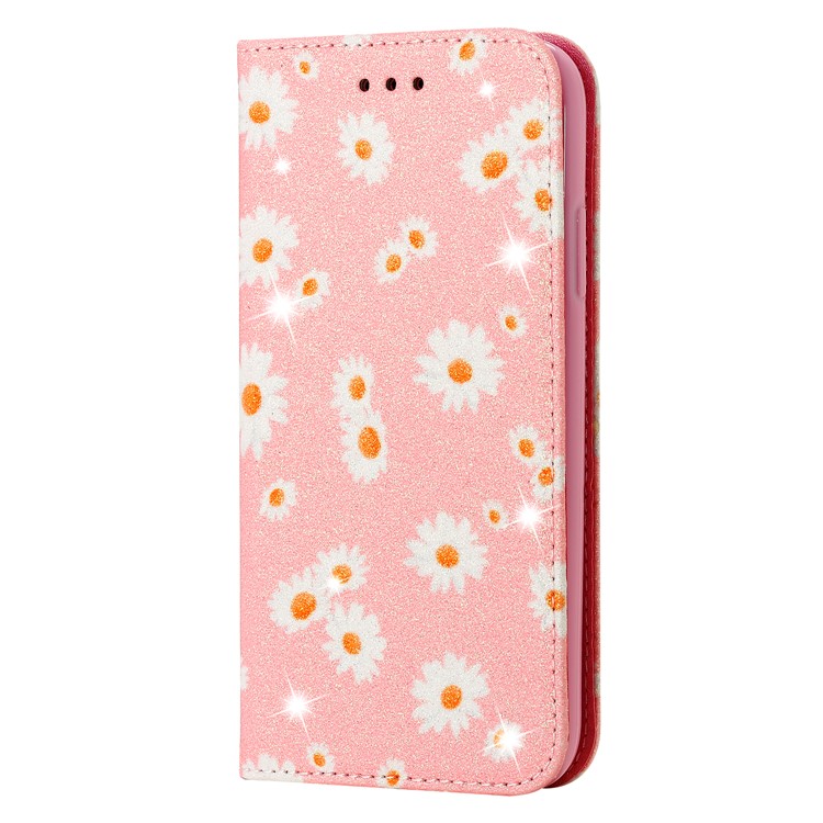 Daisy Pattern Flash Powder Leather Card Holder Case for iPhone SE (2nd Generation)/8/7 - Pink-3