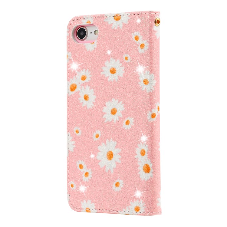 Daisy Pattern Flash Powder Leather Card Holder Case for iPhone SE (2nd Generation)/8/7 - Pink-4