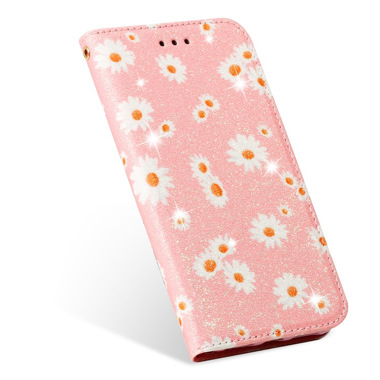 Daisy Pattern Flash Powder Leather Card Holder Case for iPhone SE (2nd Generation)/8/7 - Pink-5