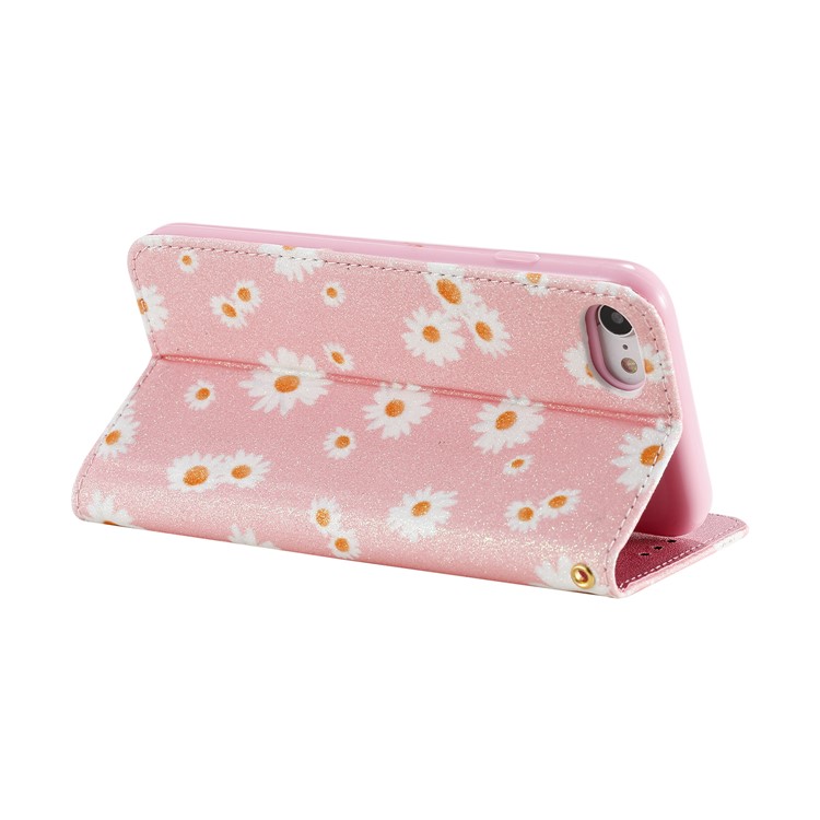 Daisy Pattern Flash Powder Leather Card Holder Case for iPhone SE (2nd Generation)/8/7 - Pink-7