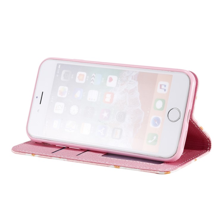 Daisy Pattern Flash Powder Leather Card Holder Case for iPhone SE (2nd Generation)/8/7 - Pink-8