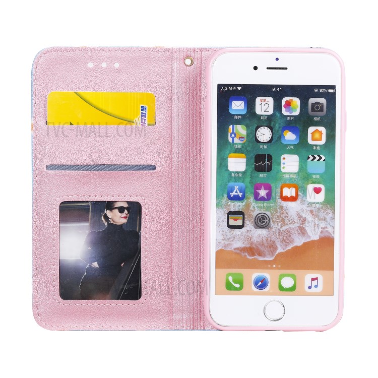 Daisy Pattern Flash Powder Leather Card Holder Case for iPhone SE (2nd Generation)/8/7 - Blue-2