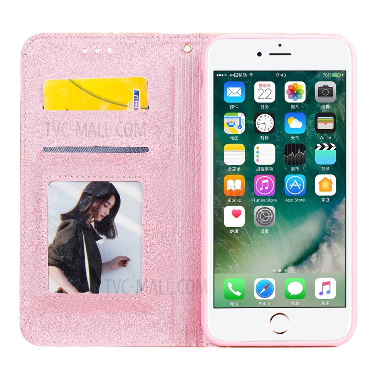 Daisy Pattern Flash Powder Leather Stand Case with Card Slots for iPhone 8 Plus/7 Plus - Orange-2