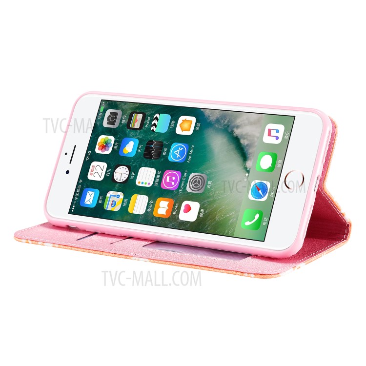 Daisy Pattern Flash Powder Leather Stand Case with Card Slots for iPhone 8 Plus/7 Plus - Orange-8